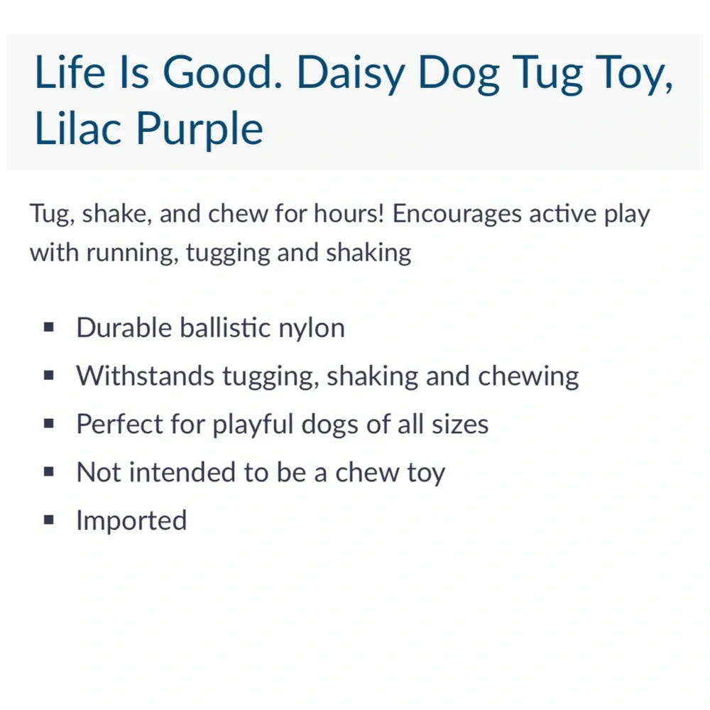 Life is Good Daisy Dog Tug Toy- Lilac Purple